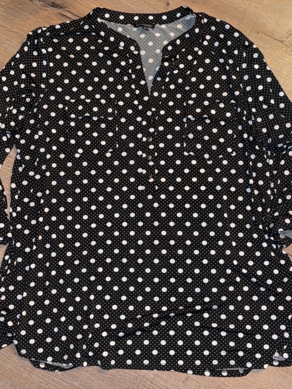 Ava & Grace Black and White Polka Dot Henley Blouse